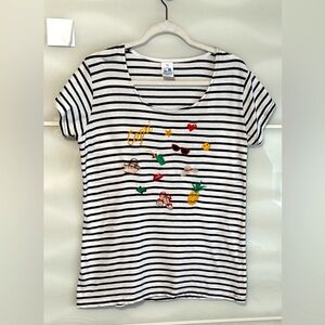Sailor Capri Embroidered Nautical Beach shirt cotton striped size L